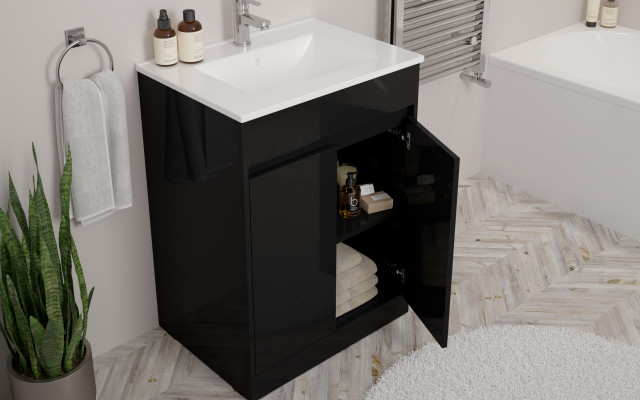 SOURCE 60cm Floorstanding Two Door Vanity Unit-Gloss Black 1